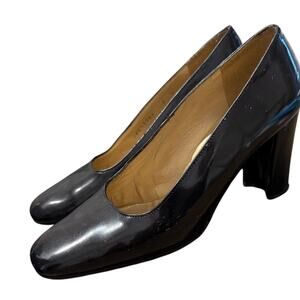 STUART WEITZMAN Black Patent Leather Block Heel Pumps | Size 6